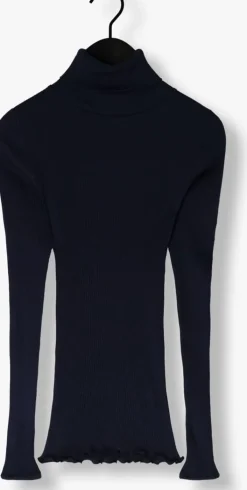 donkerblauwe rosemunde coltrui silk t-shirt w/ roller neck