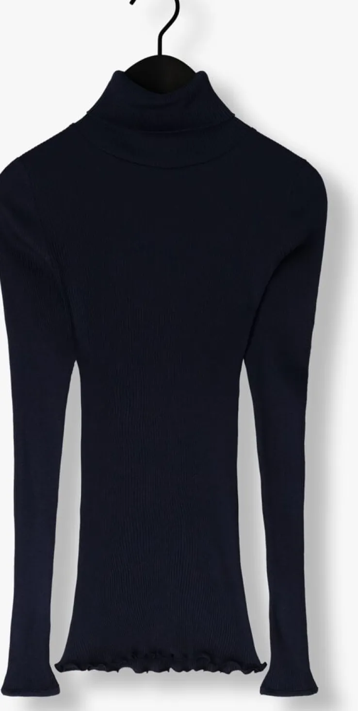 donkerblauwe rosemunde coltrui silk t-shirt w/ roller neck