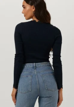 donkerblauwe rosemunde top babette silk t-shirt lace