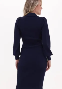 donkerblauwe second female midi jurk lee knit dress