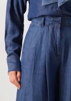 donkerblauwe selected femme wide jeans slfjanna hw pleated chambray