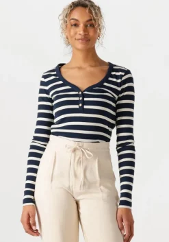 donkerblauwe tommy hilfiger top slim henley gb scoop-nk ls