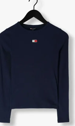donkerblauwe tommy jeans tops & t-shirts tjw slim ls badge tee ext