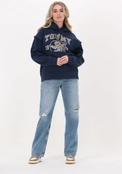donkerblauwe tommy jeans trui tjw rlxd college tiger 1 hoodie