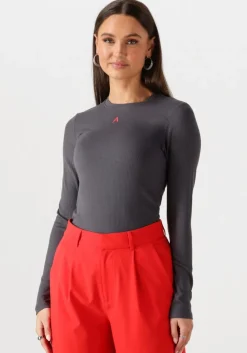 ALIX THE LABEL donkergrijze top ladies knitted modal longsleeve top>DAMES Tops & T-Shirts