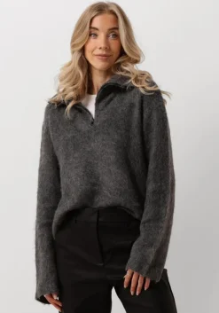 MODSTRÖM donkergrijze modström trui kanemd zip t-neck>DAMES Truien & Vesten