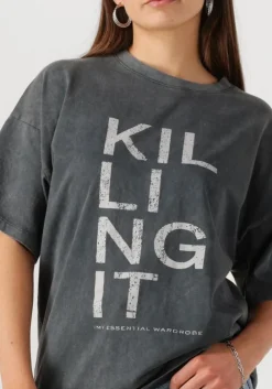 donkergrijze my essential wardrobe t-shirt lisamw front print tee