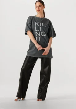 donkergrijze my essential wardrobe t-shirt lisamw front print tee