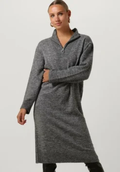 OBJECT donkergrijze midi jurk objminna l/s zip knit dress noos>DAMES Jurken