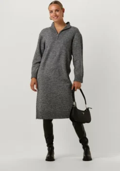 OBJECT donkergrijze midi jurk objminna l/s zip knit dress noos>DAMES Jurken