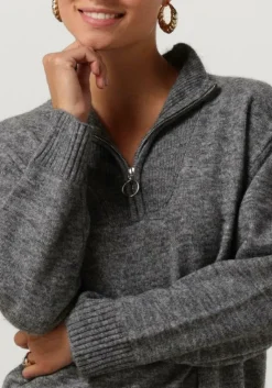 OBJECT donkergrijze midi jurk objminna l/s zip knit dress noos><noscript><img width=