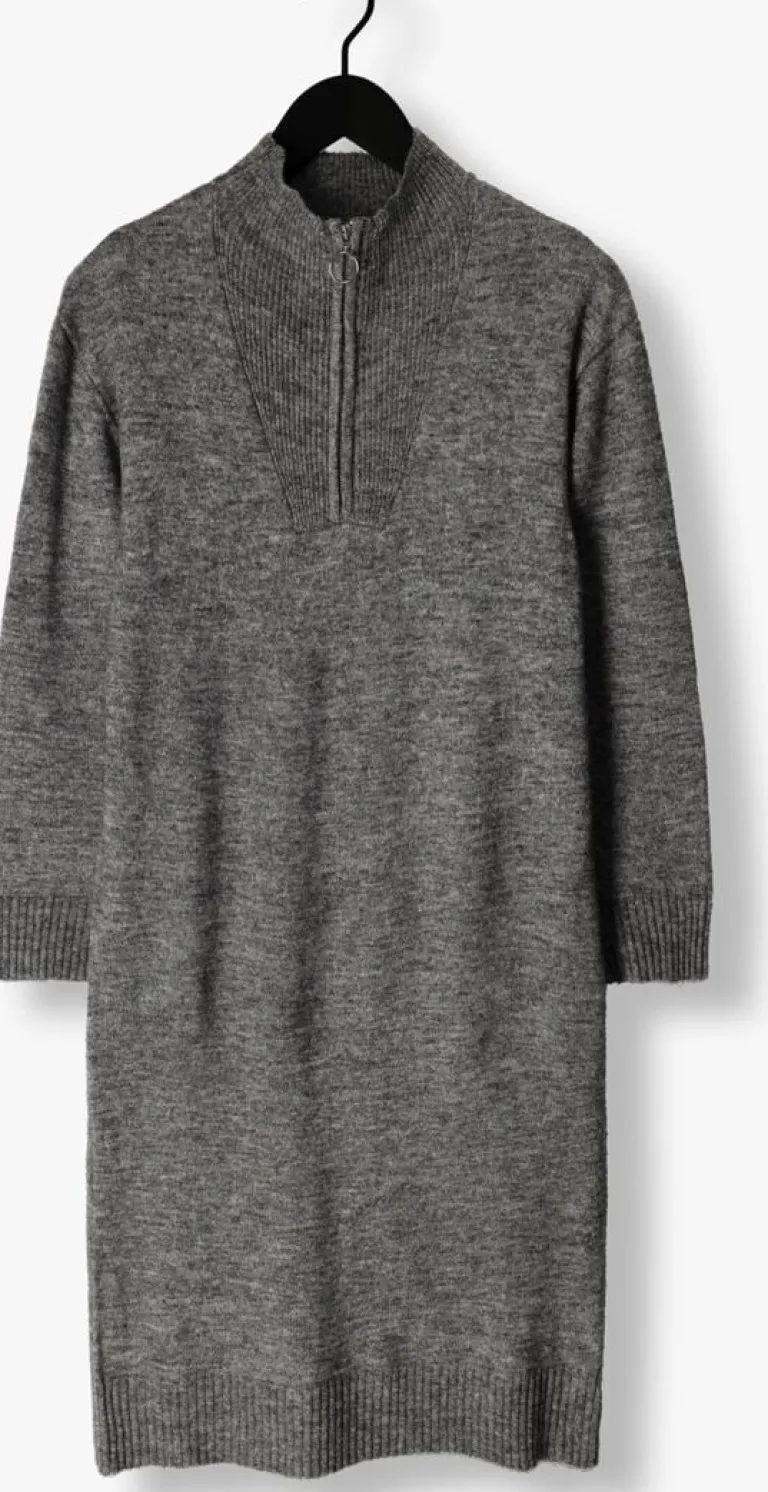 OBJECT donkergrijze midi jurk objminna l/s zip knit dress noos>DAMES Jurken