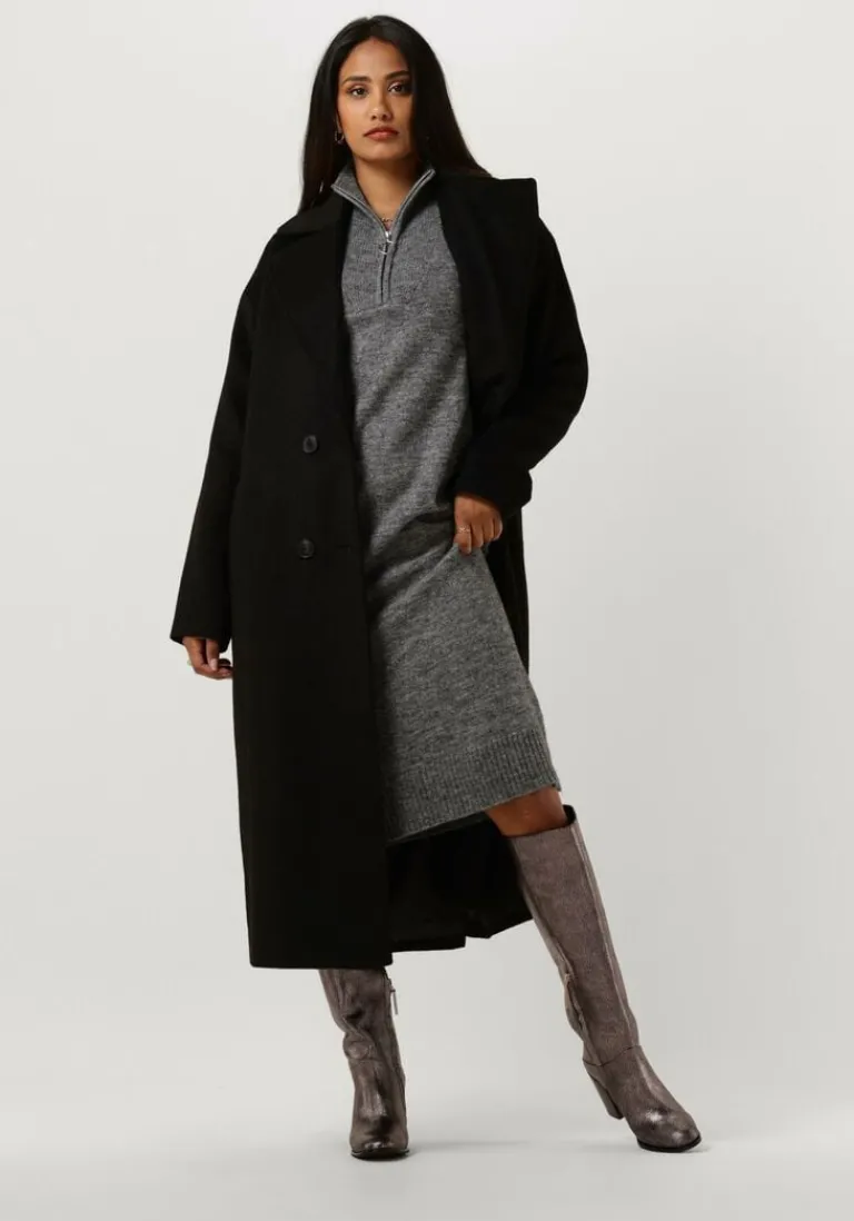 OBJECT donkergrijze midi jurk objminna l/s zip knit dress noos>DAMES Jurken
