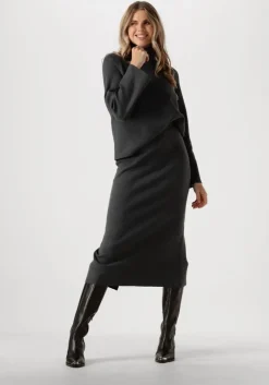 donkergrijze object midirok objreynard hw knit skirt
