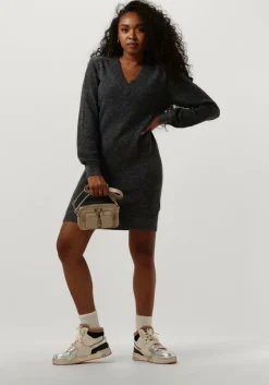 SCOTCH & SODA donkergrijze mini jurk relaxed v neck knitted dress>DAMES Jurken