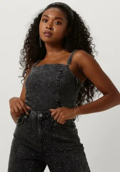 donkergrijze selected femme top slfdoa-dia sl denim top ex