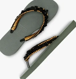 donkergroene uzurii teenslippers macrame lizzy