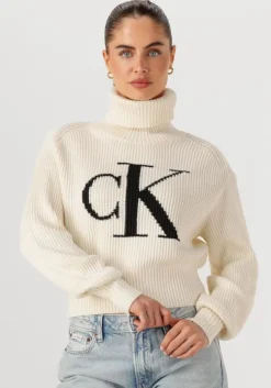 gebroken wit calvin klein coltrui blown up ck loose sweater contra