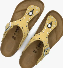 gele birkenstock teenslippers gizeh rivet border