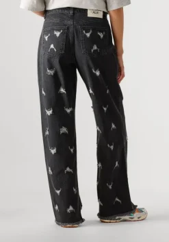 grijze alix the label straight leg jeans ladies woven destroyed denim pants