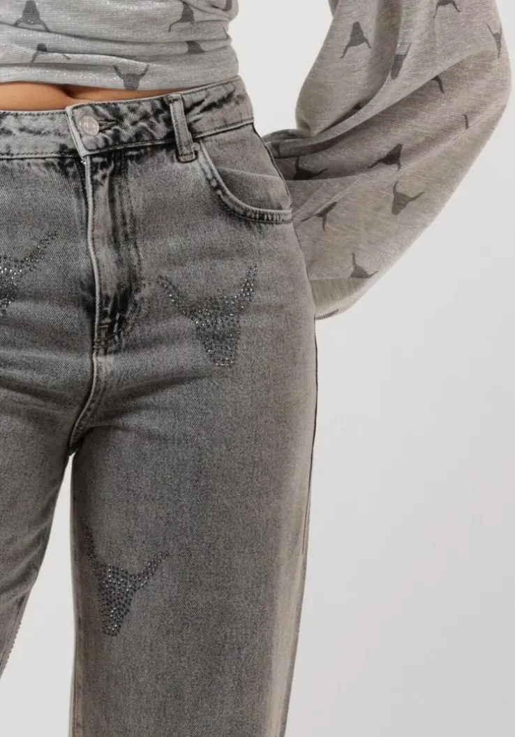 grijze alix the label wide jeans ladies woven strass bull pants