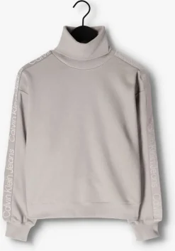 grijze calvin klein trui logo tape sleeves roll neck