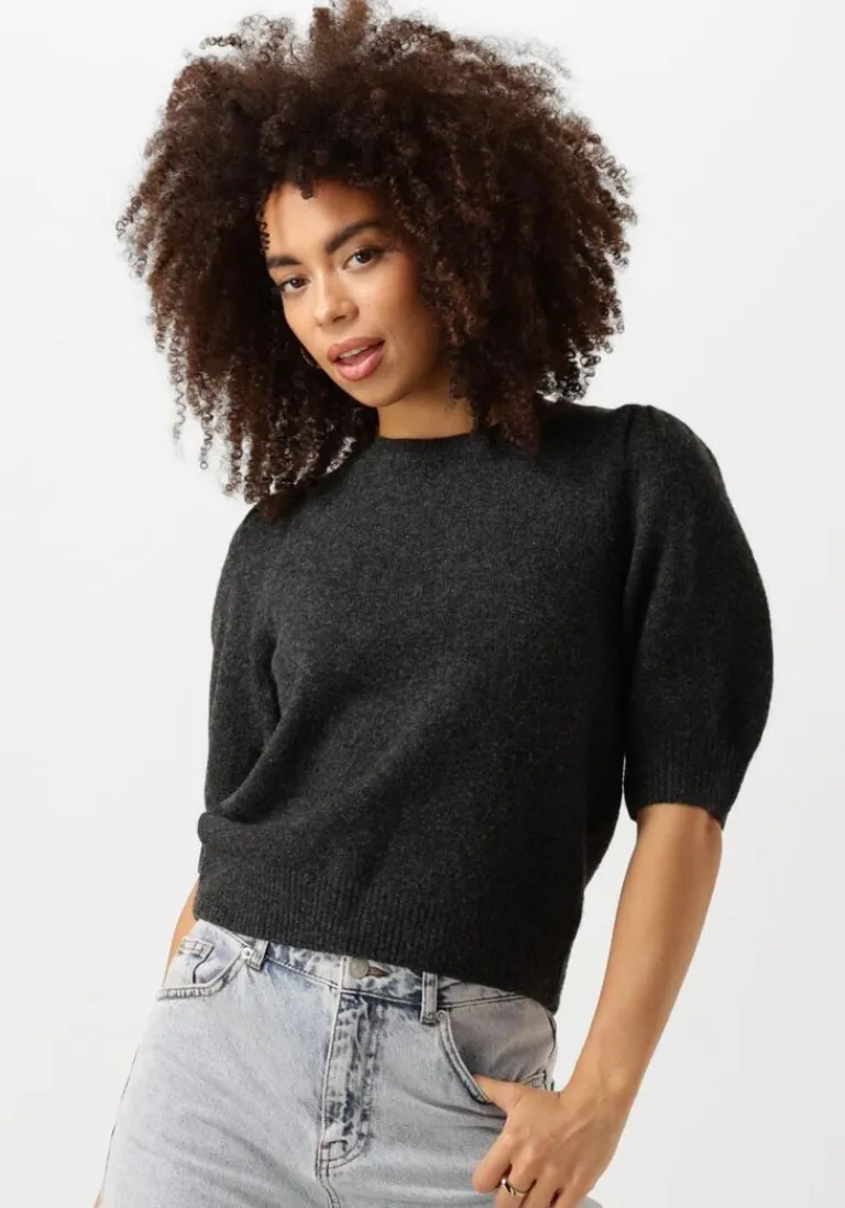 NEO NOIR grijze top martha bow knit tee>DAMES Tops & T-Shirts