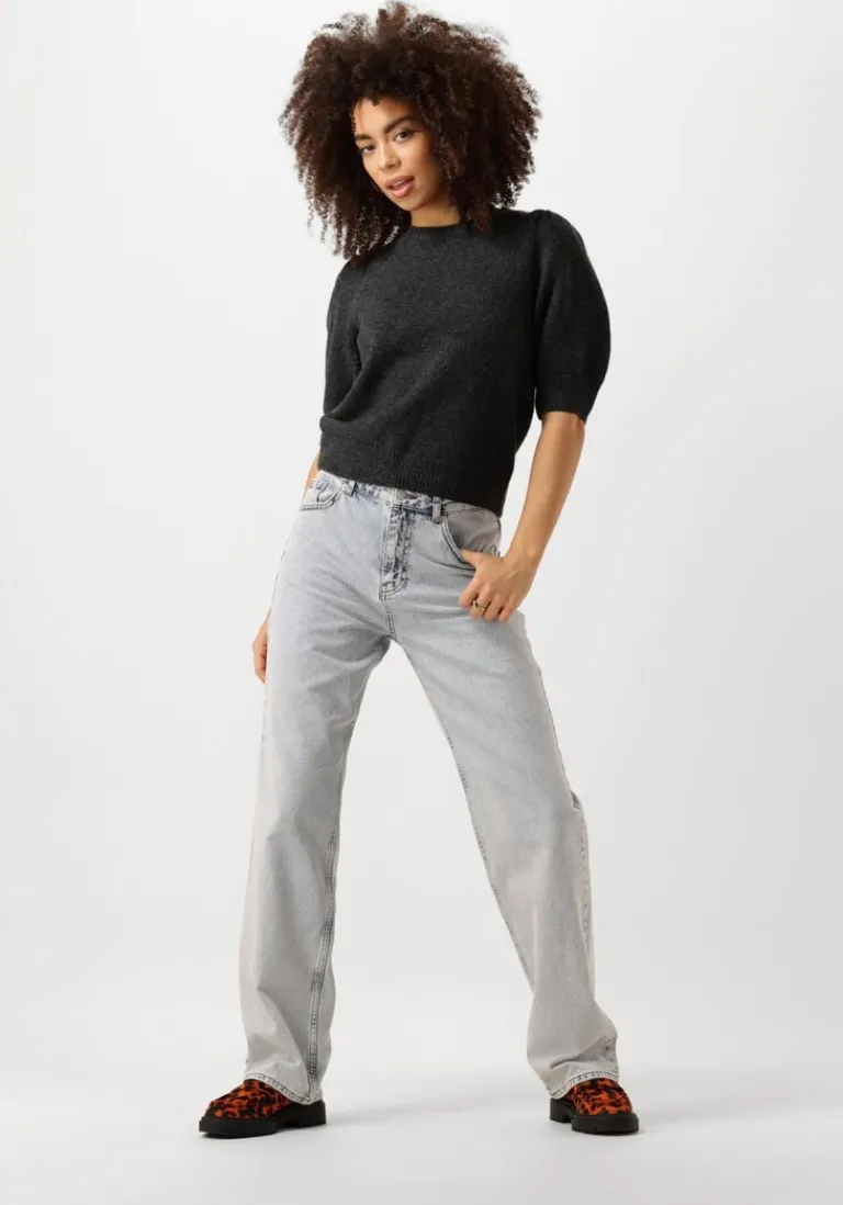 NEO NOIR grijze top martha bow knit tee>DAMES Tops & T-Shirts