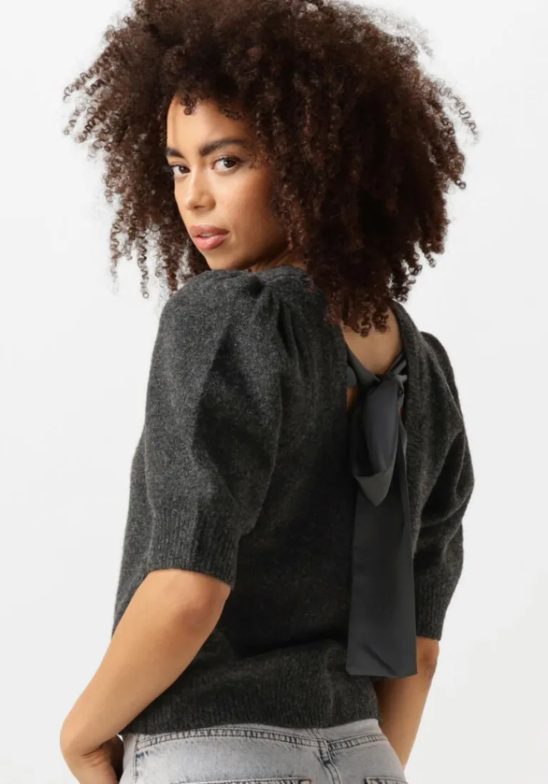 NEO NOIR grijze top martha bow knit tee>DAMES Tops & T-Shirts