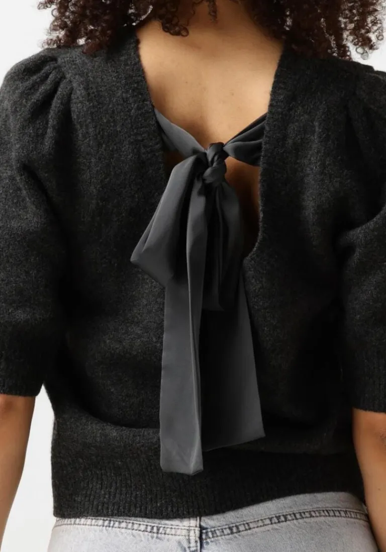NEO NOIR grijze top martha bow knit tee>DAMES Tops & T-Shirts
