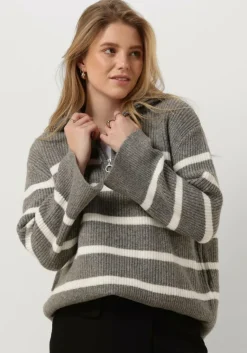 NEO NOIR grijze trui nevena stripe knit blouse>DAMES Truien & Vesten