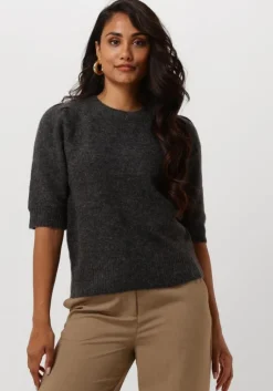 SELECTED FEMME grijze top slflulu ss open back knit o-neck>DAMES Tops & T-Shirts