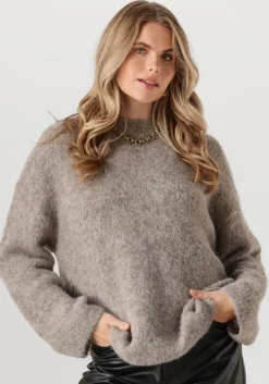 grijze selected femme trui slfgabella ls knit o-neck camp