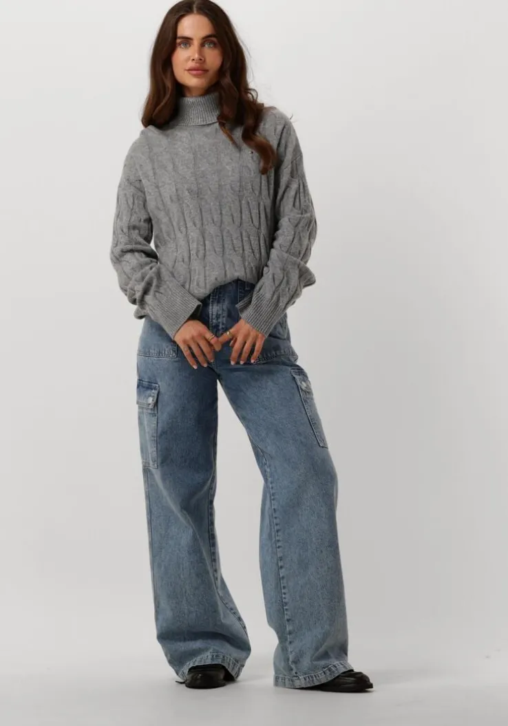 grijze tommy hilfiger coltrui soft wool cable roll-nk sweater