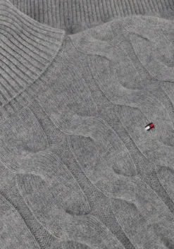 grijze tommy hilfiger coltrui soft wool cable roll-nk sweater