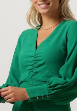 groene access mini jurk ruched dress with v neckline