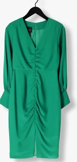 groene access mini jurk ruched dress with v neckline