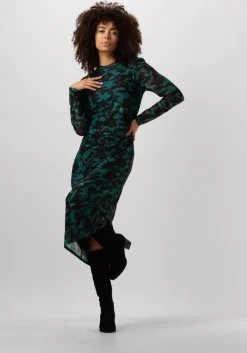 groene pom amsterdam midi jurk camo teal green mesh