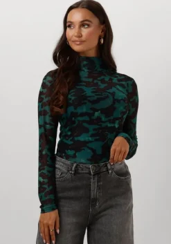 POM AMSTERDAM e top turtleneck - camo teal green>DAMES Tops & T-Shirts