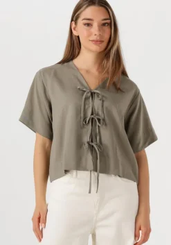 groene selected femme blouses slfnatuk 2/4 boxy tie top
