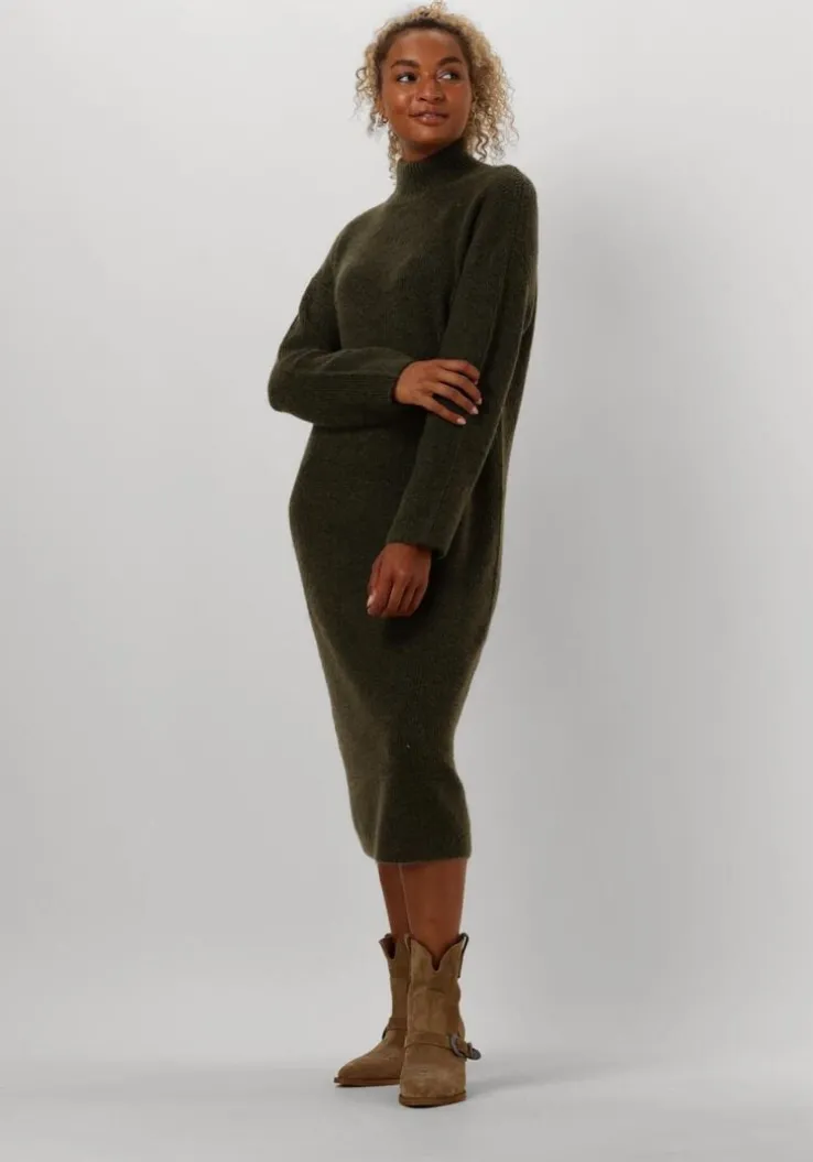 groene selected femme midi jurk slfmaline ls knit dress high neck