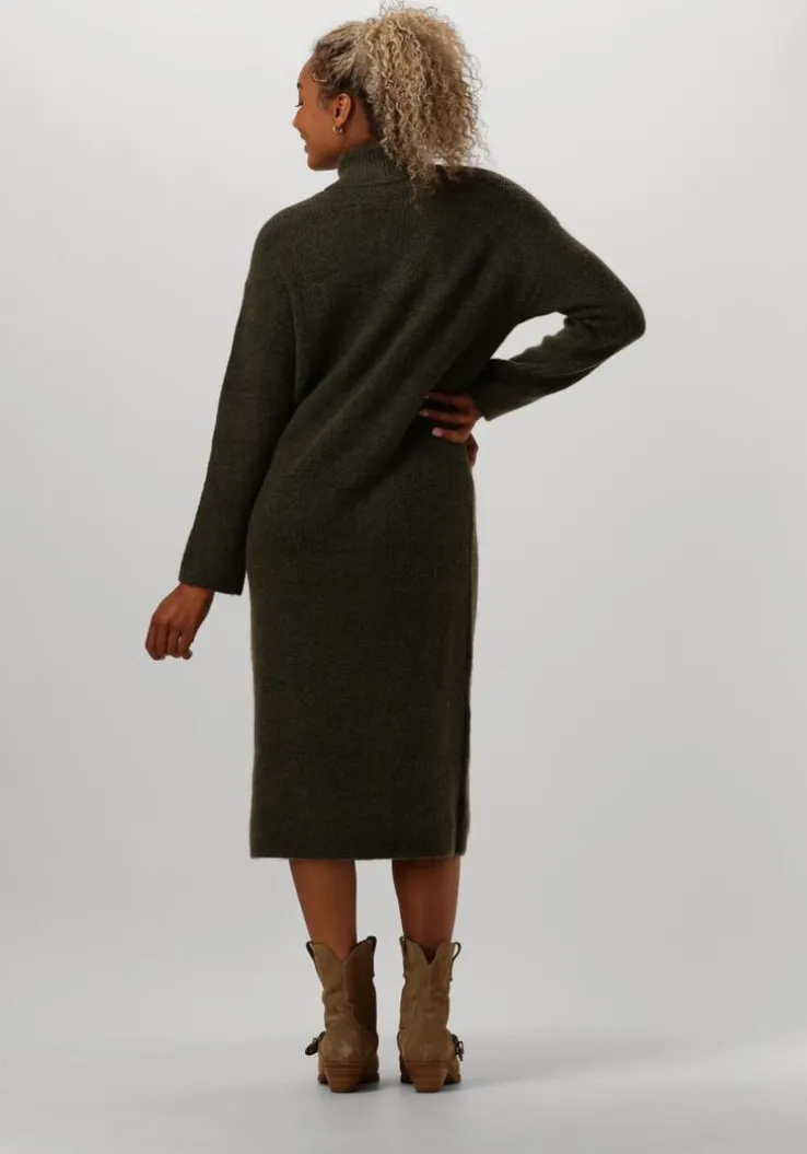 groene selected femme midi jurk slfmaline ls knit dress high neck