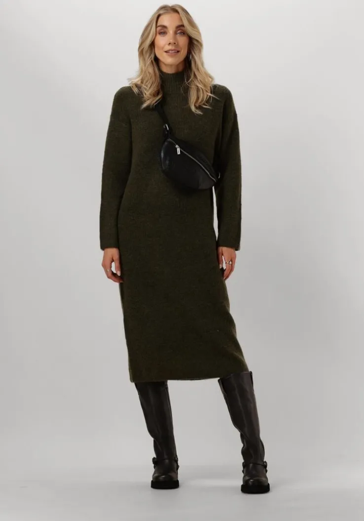 groene selected femme midi jurk slfmaline ls knit dress high neck