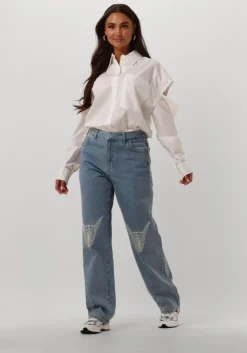 lichtblauwe alix the label wide jeans ladies woven denim bull pants