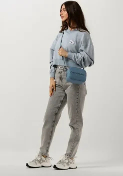 lichtblauwe calvin klein trui woven label washed v-neck