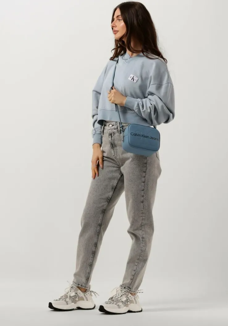 lichtblauwe calvin klein trui woven label washed v-neck