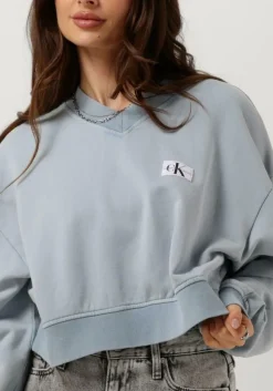 lichtblauwe calvin klein trui woven label washed v-neck