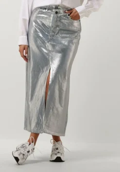 CO'COUTURE e co'couture maxirok foil denim skirt>DAMES Rokken