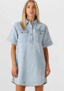 lichtblauwe neo noir mini jurk saras denim emb dress