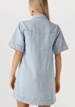 lichtblauwe neo noir mini jurk saras denim emb dress